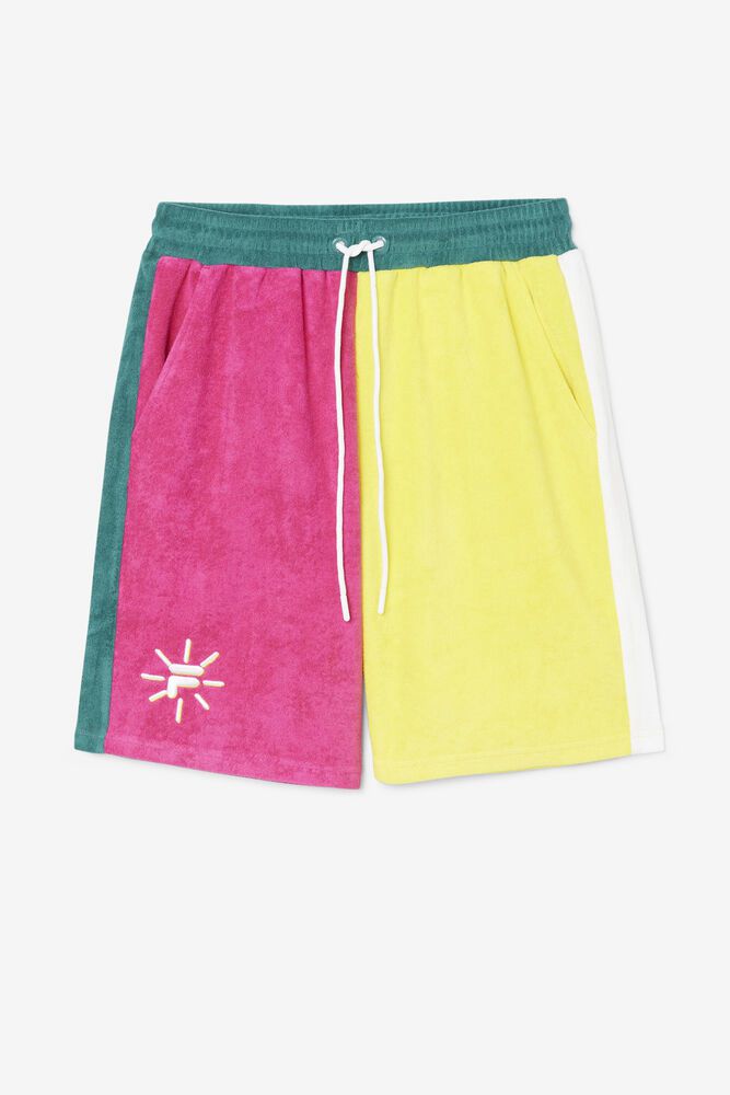 Fila Shorts Moani Mens Yellow/Pink - India SRI-743018